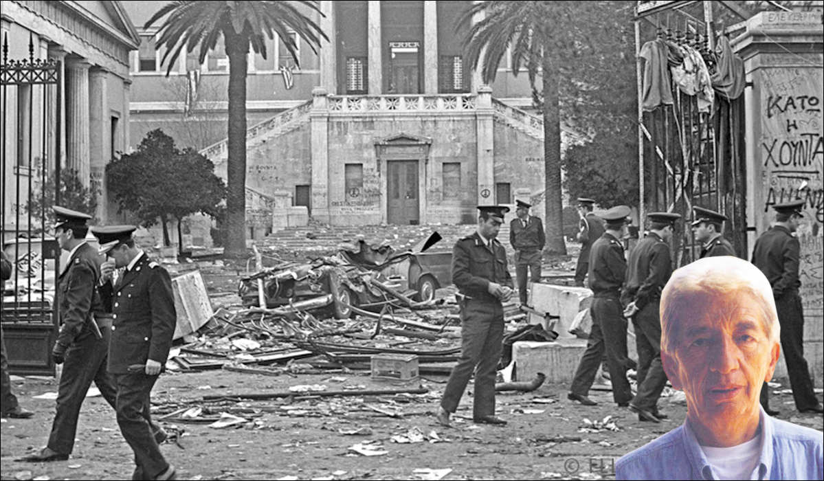 Φωτ. 16 Νοεμβρίου 1973. Τα τανκ πλησιάζουν στην πύλη του Πολυτεχνείου (φωτ. Βασίλης Καραγεώργος)